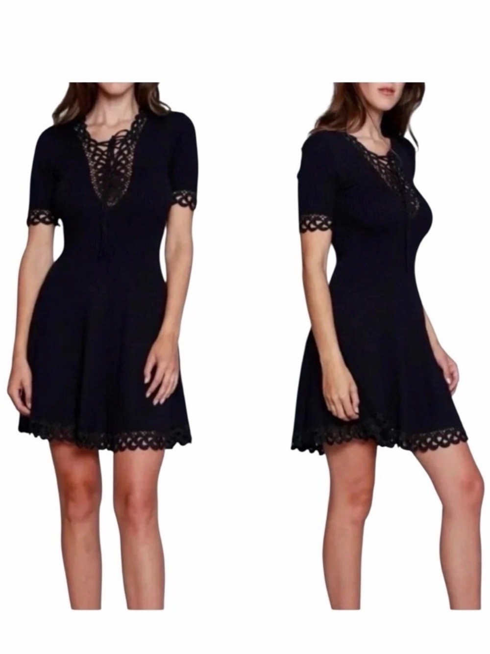 Jonathan Simkhai Navy Crochet Lace-Up Fit & Flare Mini Dress XS